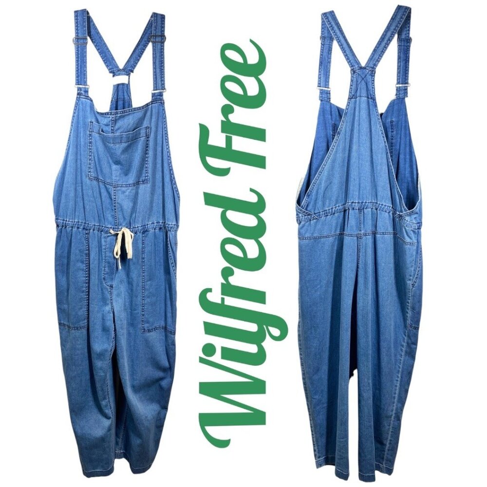 WILFRED FREE VALLETTA RELAXED BLUE DENIM CROPPED OVERALLS DRAWSTRING WAIST LARGE